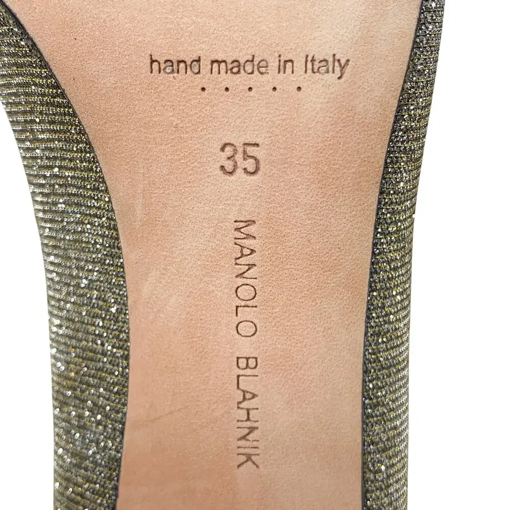 Manolo Blahnik Okkato 50 Crystal Buckle Glitter Pumps EU 35